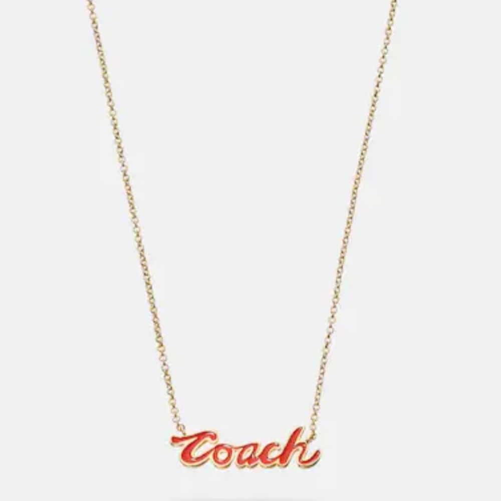 Coach Logo Script Enamel Necklace